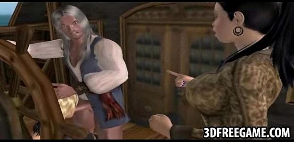  Old man pirate is face fucking his 3d deck hand sluts
